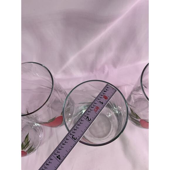 Set of 4 Rare Vintage Hand Painted Apple Clear Glass Drinking Glasses 7" Tall - Picture 7 of 9